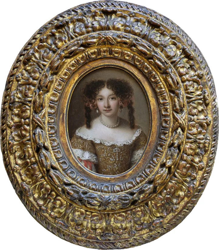 Miniature ancienne dans un cadre doré ovale